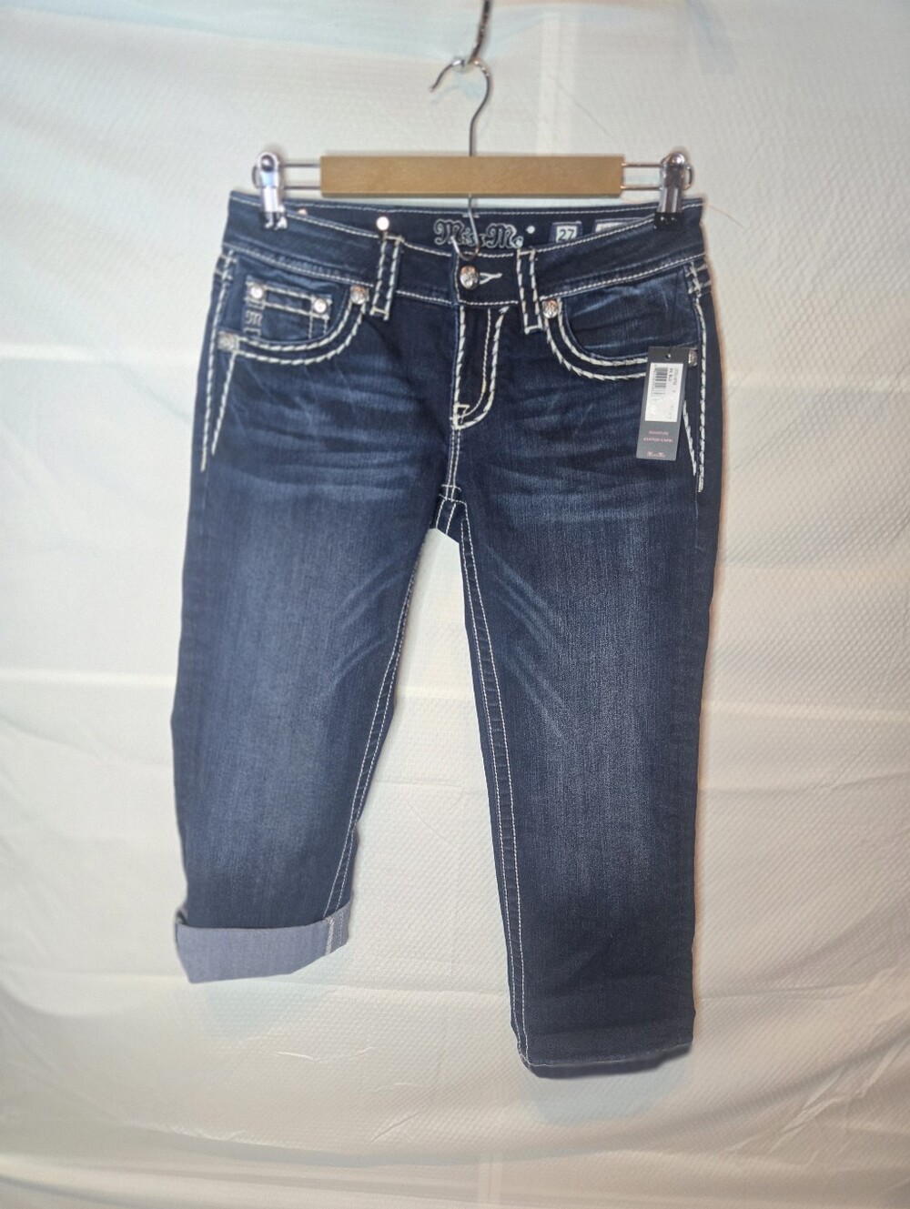 Dark Blue Women’s Miss Me Signature Skinny Capri Jeans with Contrast Stitching